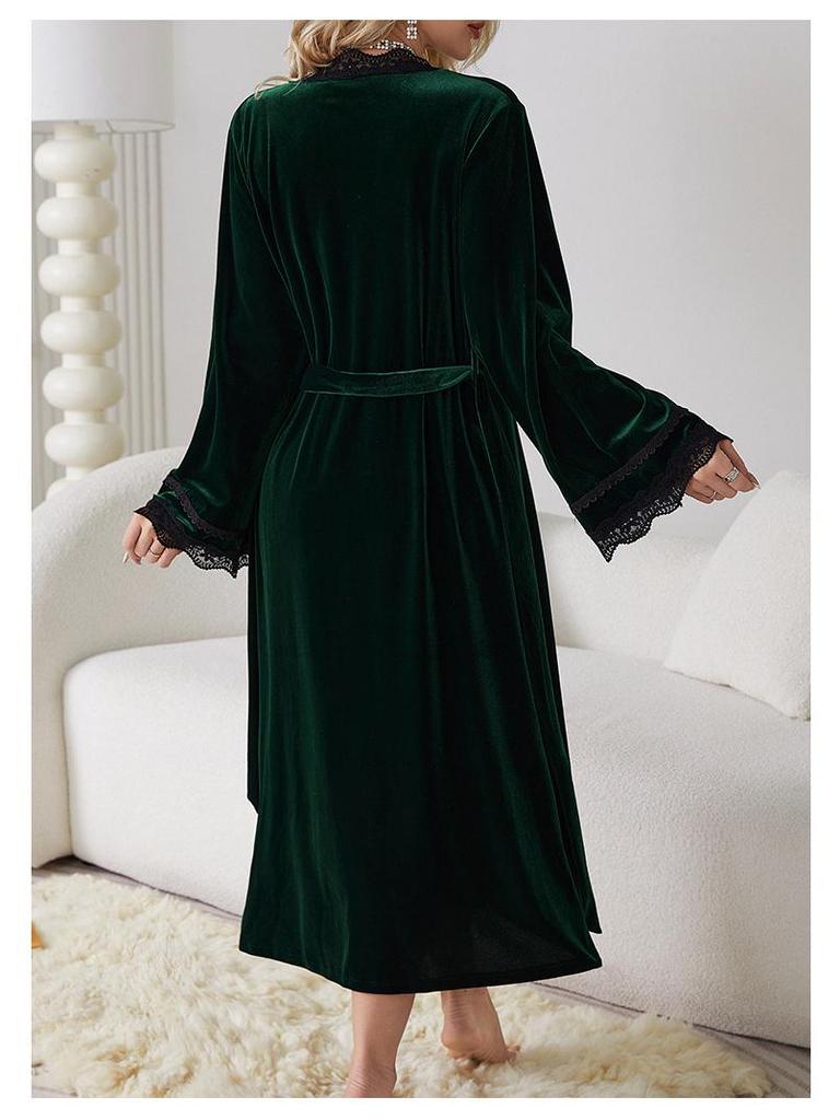 Fiyun Elegant Velvet Nightgown with Sexy Slit and Backless Design - European & American Style Home Set 651