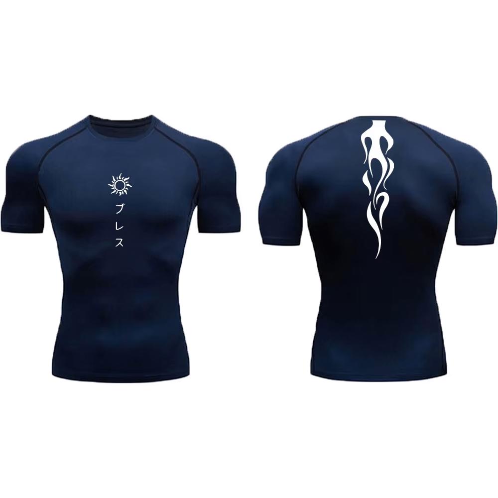 Men's Compression Shirt Printed Fitness Sport Running Tight Gym TShirts Athletic Workout Bodybuilding Quick Dry Tops Tee Summer