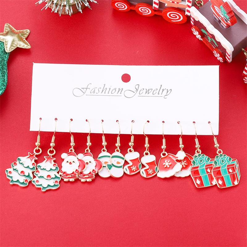 Colorful Drip Oil Santa Claus Earrings - Cute Cartoon Christmas Set for Women