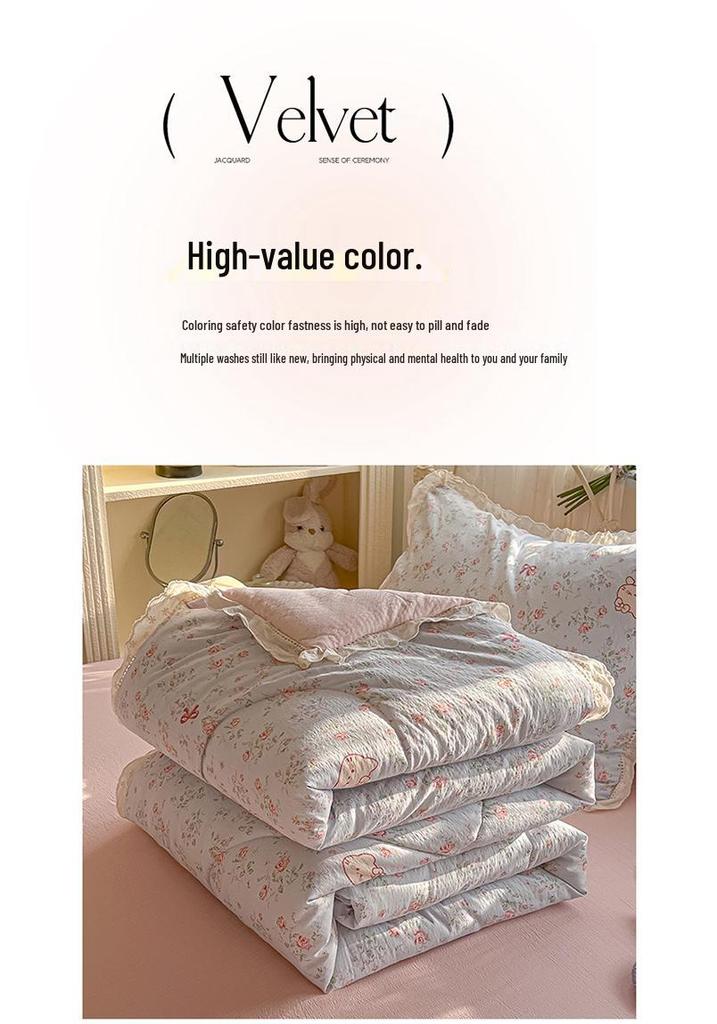 Pure Cotton Lace Summer Quilt Set - Free Shipping, Machine Washable, Available In Single and Double Sizes for Spring, Autumn, or Thin Summer Use.