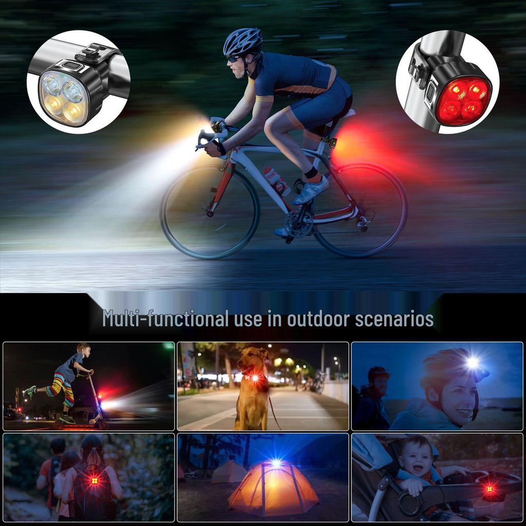 High-Brightness 4-LED Bicycle Front & Rear Light Set with Safety Taillight