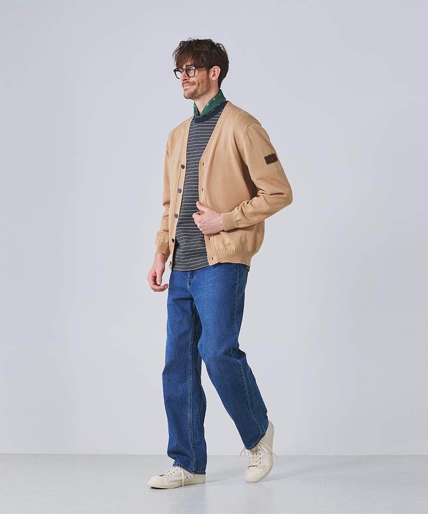 Guernsey Woollens Cotton V-Neck Cardigan - Light Camel