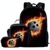 Fashion Novelty Flame Basketball Football 3D Print 3pcs/Set Pupil School Bags Laptop Daypack Backpack Lunch Bag Pencil Case