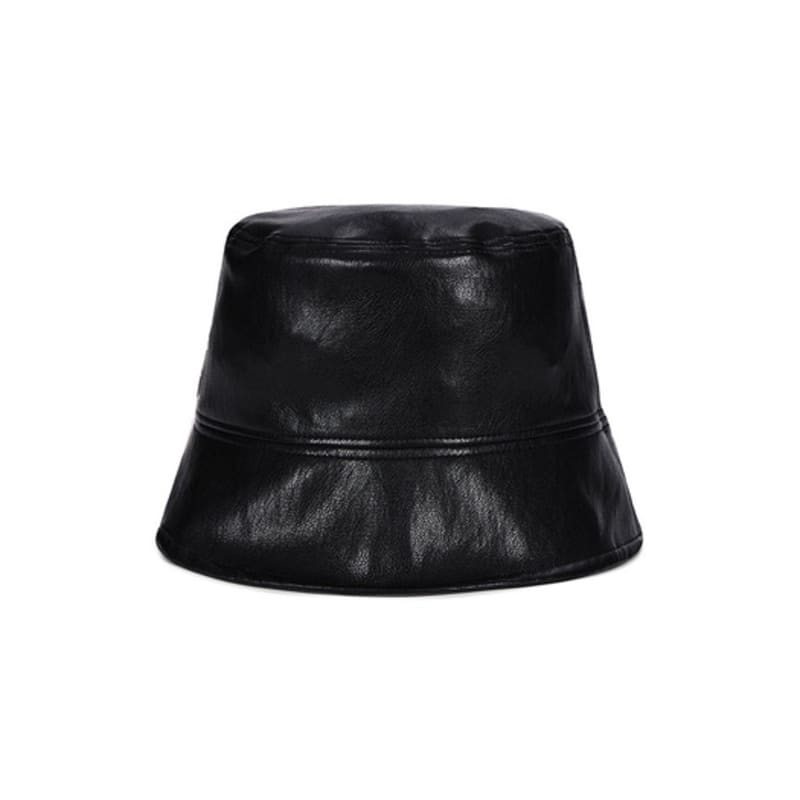 VARZAR VA Cubic Studded Vegan Leather Drop Bucket Hat in Black
