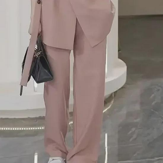 

2024 Весна/Осень Большой размер Стиль невестки Свободные брюки широкого кроя Костюм-двойка для женщин XL (60-70kg)