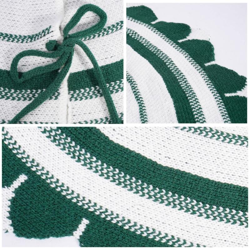 Knitting Christmas Tree Skirt Tree Ground Cover 71cm with Button Fastening for Seasonal Holiday Festival Decors