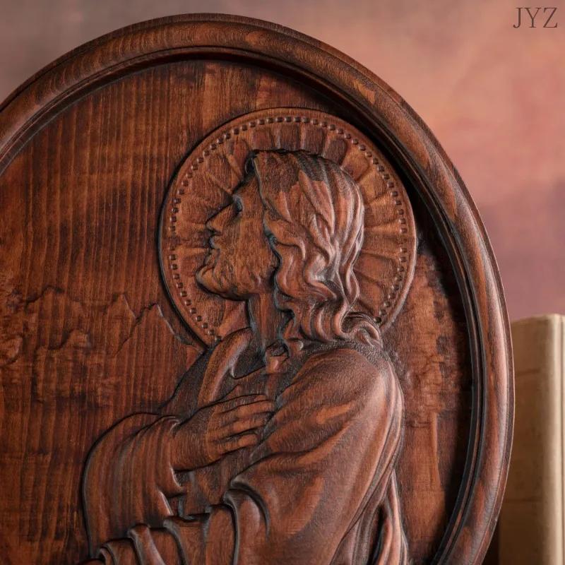 Religious Jesus Praying Oval Wooden Plaque, Catholic Saint Statue, Home Wall Hanging Decor