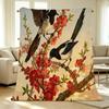 Magpie Floral Print Flannel Fleece Blanket High-Density Plush, Warm & Cozy Throw for Home, Christmas & Halloween