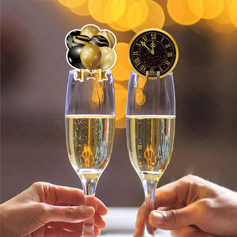 12 stk 2025 Godt Nyttår Briller Identifikator Champagne Papirkort Topper Julekopper Innsats Xmas Hjemmefest Dekor Forsyning