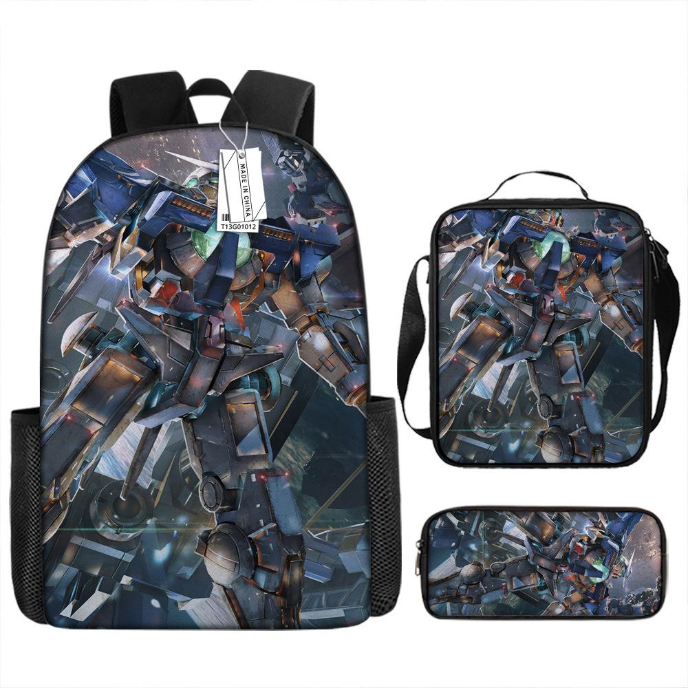 Gundam Backpack 3D Pattern Anime Backpack Student Printed School Bag Three-piece Set