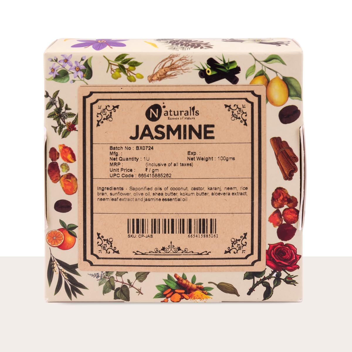 Naturalis Jasmine Soap Bar Handmade Cold Process Organic Soap with Jasmine Oil Luxury Natural Soap for Soft, Hydrated Skin and Aromatic Exp