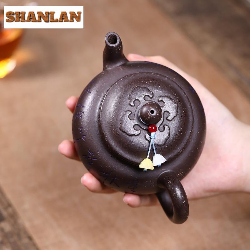 340ml Boutique Yixing Purple Clay Teapots Handmade Tripodia Pot Raw Ore Purple Jade Gold Sand Kettle Chinese Zisha Tea Set Craft