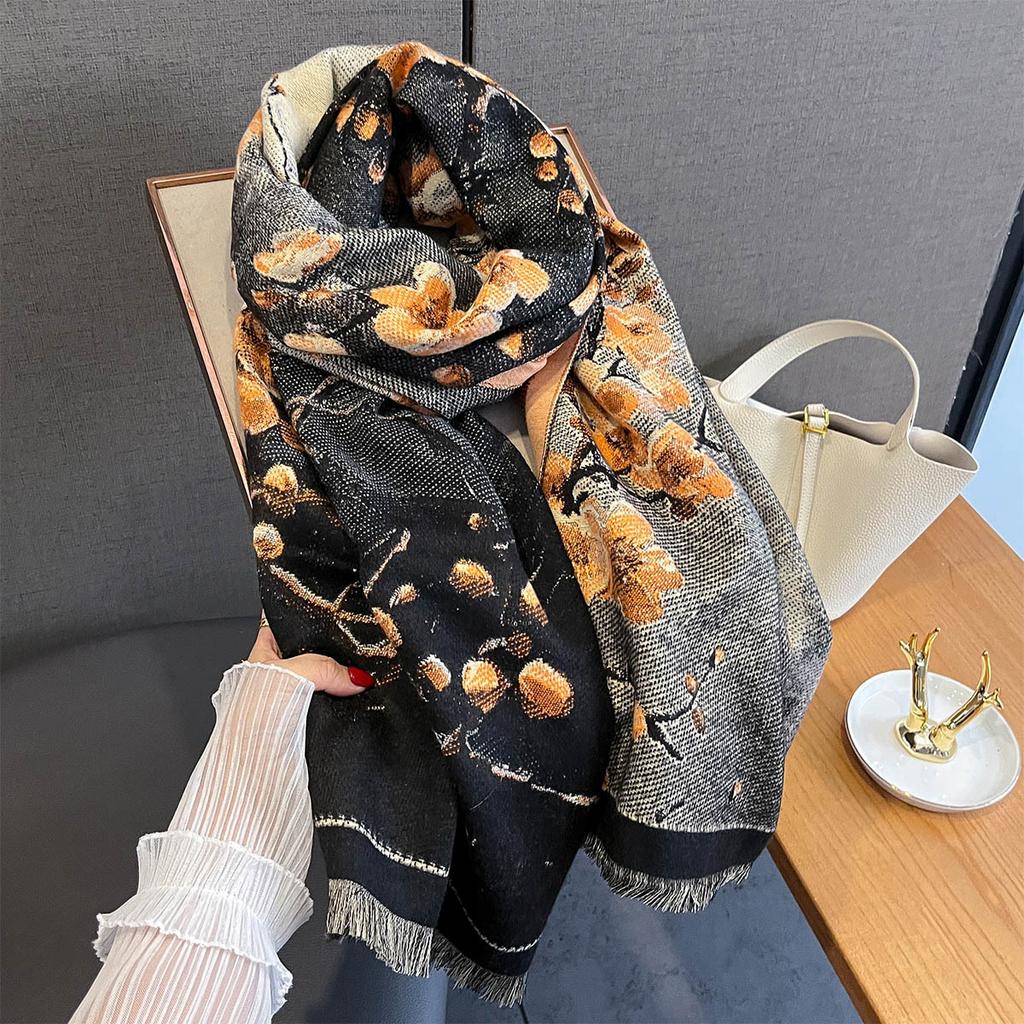 Autumn/Winter Luxury Warm Scarf Plum Print Tassel Pashmina Shawl Women's Imitation Cashmere Thickened Warps Coldproof Blanket