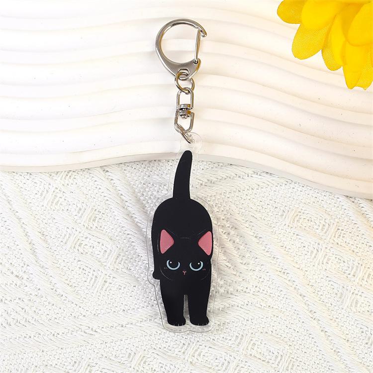 Cartoon cat Acrylic keychain Cute little black cat pendant raccoon flower cat keychain chain school bag pendant