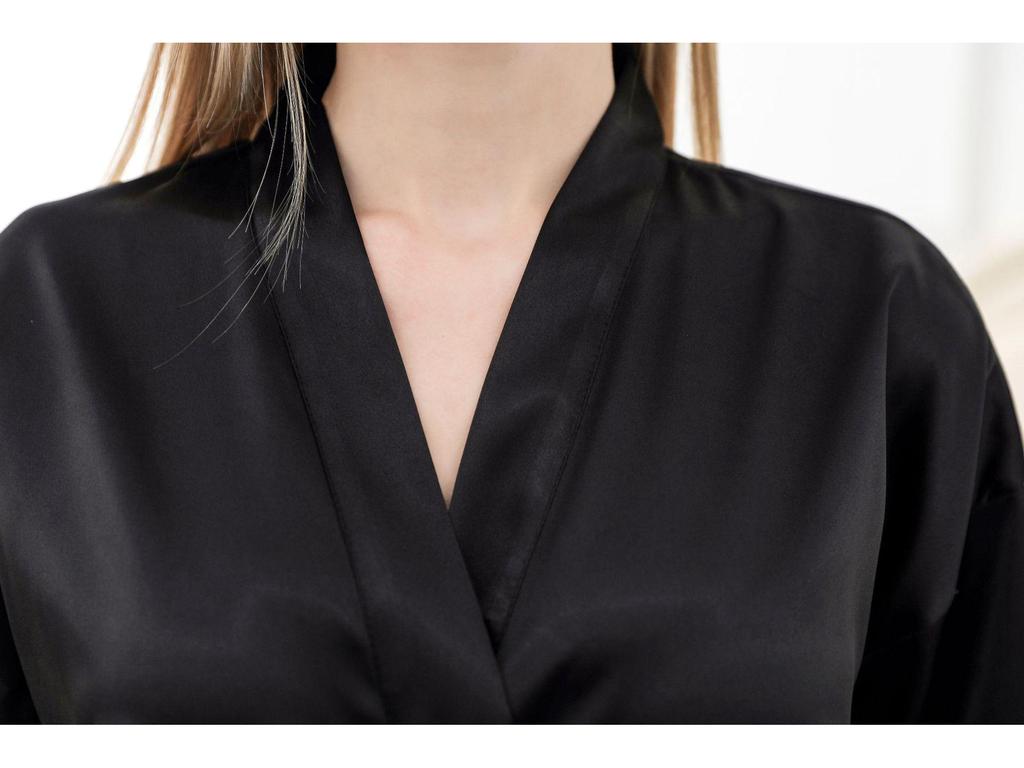 Women's Long Silk-Like Bathrobe - Solid Color Kimono Cardigan for Brides or Lounging