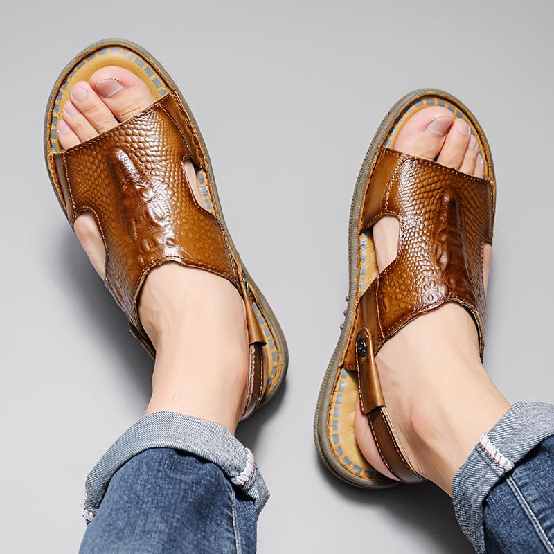 FashionMen's Summer Crocodile Pattern Sandals Genuine Leather Comfortable Slip-on Casual Sandals Fashion Men Slippers Zapatillas Hombre