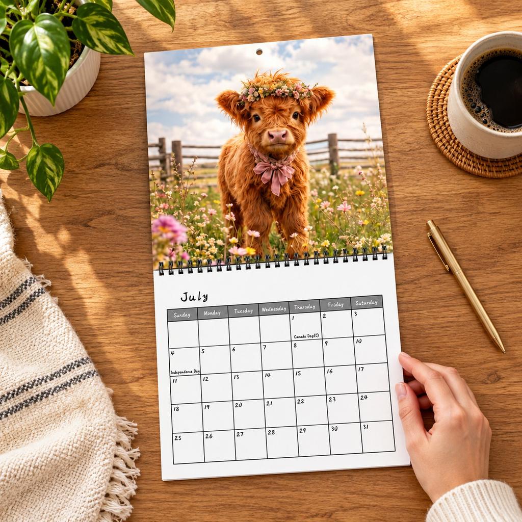 2027 New Cow Wall Calendar, 12 Month Calendar with, Cute Cow Decor for Home