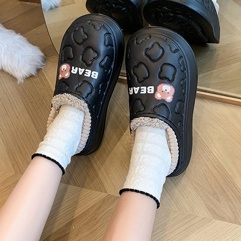 Fashion Comwarm Winter Fluffy Slippers For Women Waterproof Concise Cotton Slides Plush Lining Slides Furry Warm Cozy Women's Slippers