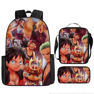 Mochila escolar animação ONE PIECE conjunto de três peças mochila de brincar periférica grande capacidade estudante do ensino médio ao ar livre campus bolsa para computador