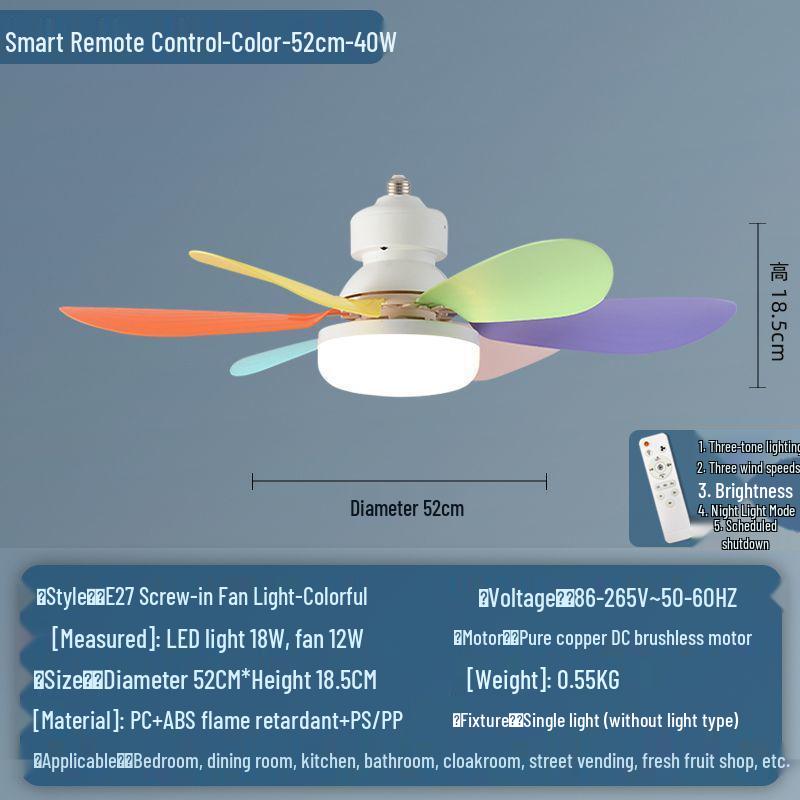 Flower-Shaped Silent LED Ceiling Fan with E27 Screw-in, Large Air Volume, Detachable Six-Blade Design