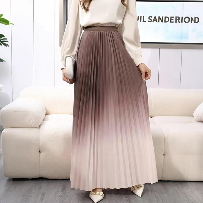

Women Spring Fall High Waist All Match Gradient Color Pleated A Line Skirt one size