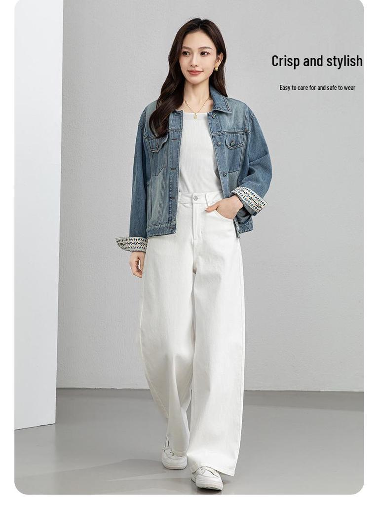 Xin Ge Combed Cotton Denim Short Jacket - Modern Retro Lapel Design