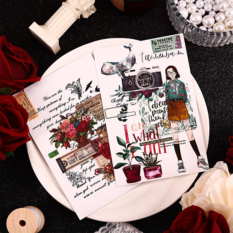 3 Pcs Vintage Plant Tent Sticker Waterproof PET Material Cut Film Creative Sticker Pack Junk Journal Supplies