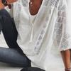 2025 European & American Lace U-Neck Loose Fit Three-Quarter Sleeve Top