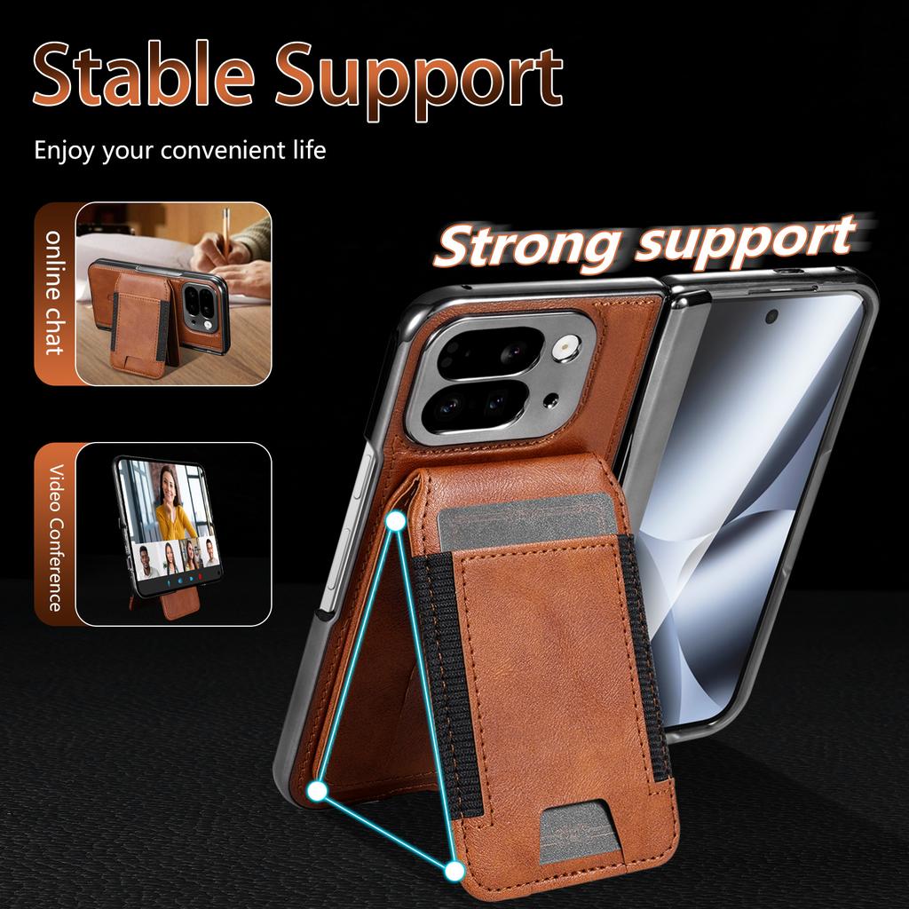 For Google Pixel 10 Pro Fold with Magnetic Card Holder and Tempered Glass Screen Protector Foldable Phone Case