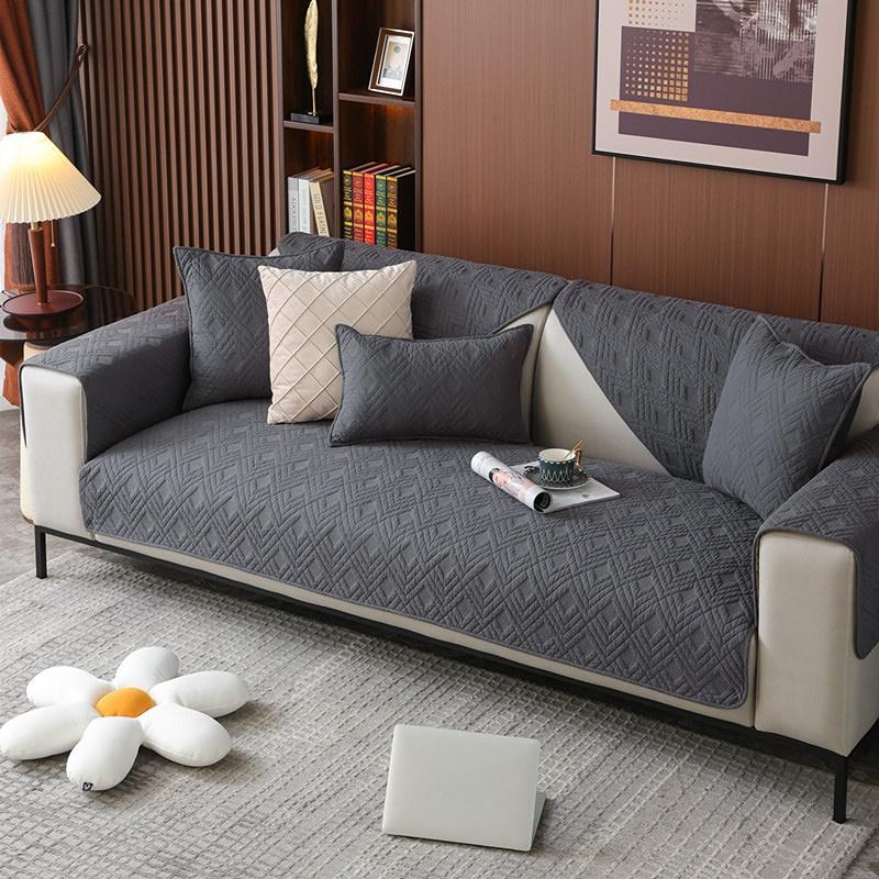 Four Seasons Universal Washed Cotton Pure Color Cotton Plaid Quilted Sofa Cushion Modern Simple Non-slip Sofa Cushion Towel.