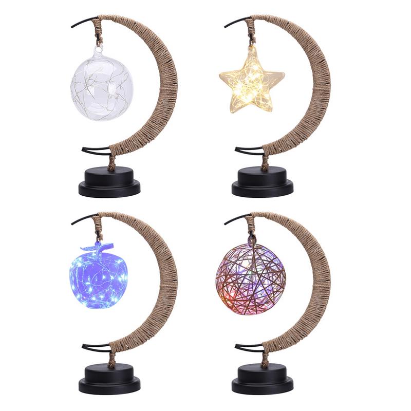 Led Stars / Moon / Apple / Sepak Takraw / Christmas Gift Handmade Hemp Rope Wrought Iron Night Light Party Room Decoration Light
