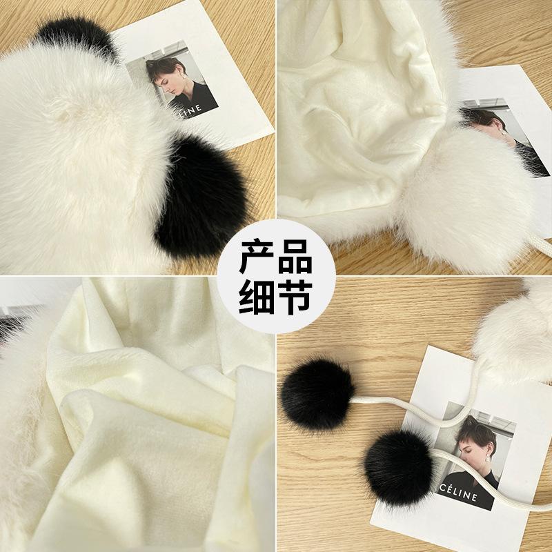 Cute Bear Ears Plush Hat Women'S Winter Warm Versatile Pullover Hat Fleece Windproof Ear Protection Lei Feng Hat