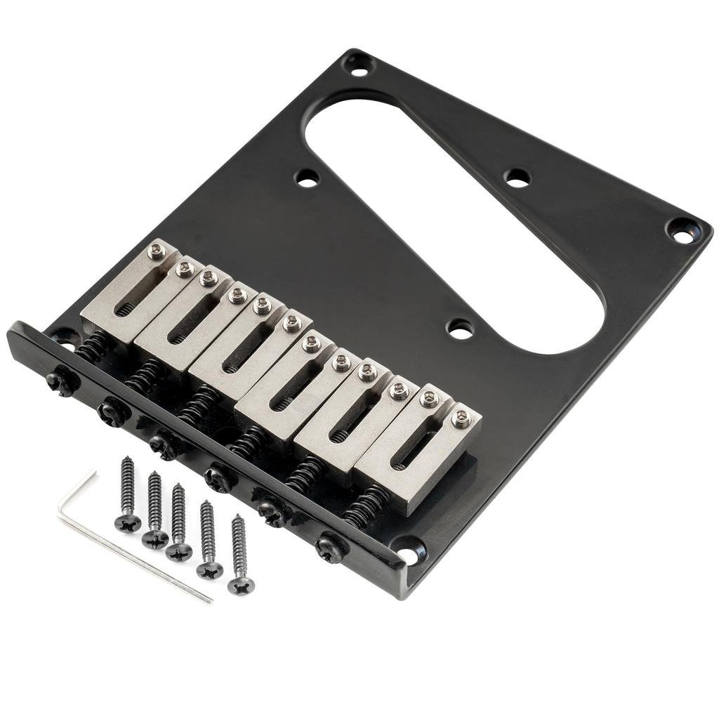 Musiclily Pro Telecaster with Stainless Steel Saddles for Squier Tele Electric Black Bridge, 6-Way, Guitars,