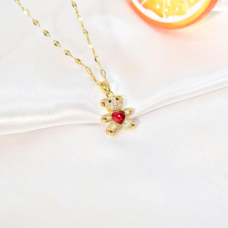 Red Heart Bear Necklace Female High-End Simple Personalized Collarbone Chain