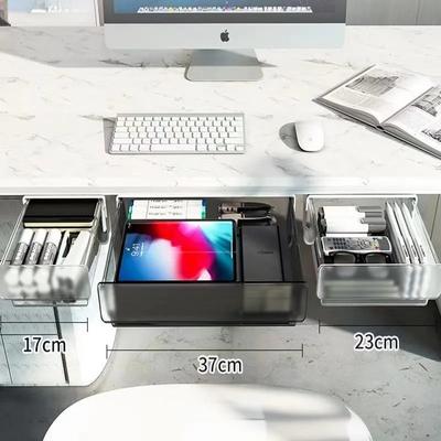 Caixa de Armazenamento para Escritório Gaveta Oculta Sob a Mesa Gaveta Organizadora Transparente Suporte para Material de Escritório Bandeja de Armazenamento para Recados Canetas Papelaria