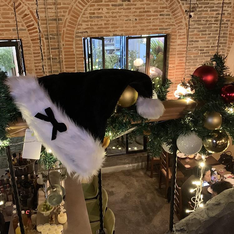 Women's Festive Plush Bow Hat - Black & Red Winter Headwear