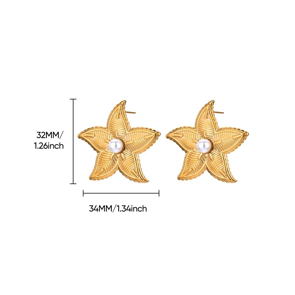 18K Gold-Plated Pearl Flower Stud Earrings - Retro French Style