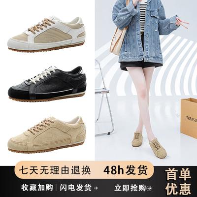 25 Summer Trendy Leather Flat-bottomed European Station Casual Women's Shoes Ins Classic Versatile Breathable Fashion Moral Training Shoes Women