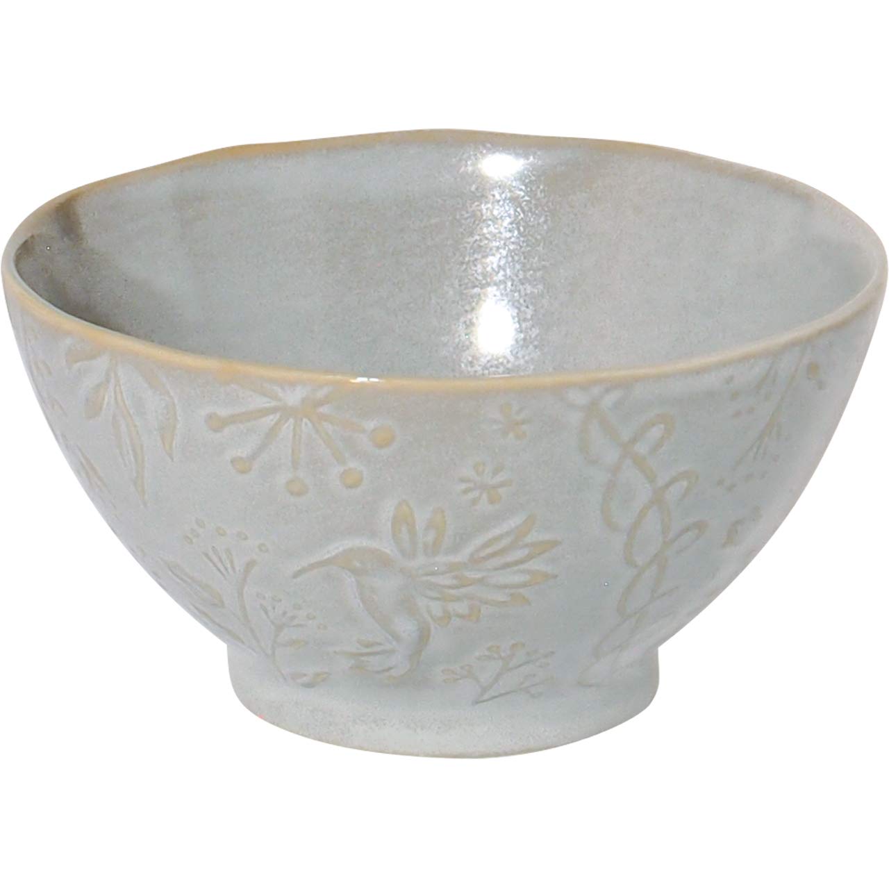 

Minoru Pottery Mino Ware Humming Bird 125 Rice Bowl Blue Gray