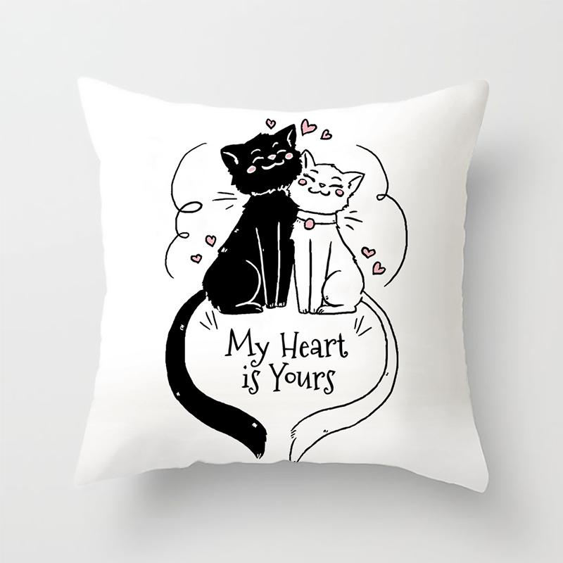 

Funny Cute Black Lover Cat Pillowcase Cushion Cover 45*45 Polyester Pillow Sofa Car Home Decor Room Decoration 16x16Inch