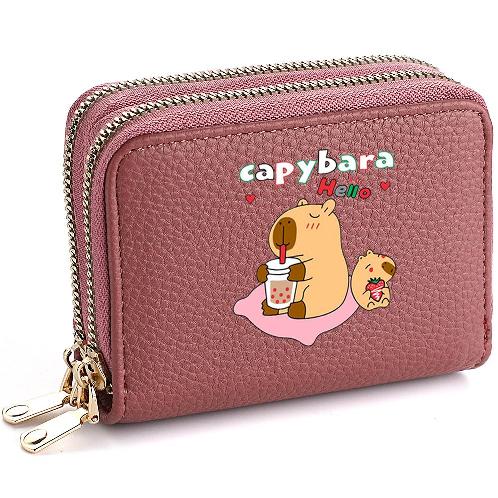 Capybara Ladies' Printed Cute Coin Wallet, PU Leather ID Card Bank Card Zipper Card Wallet, Suitable for Women's Daily Use