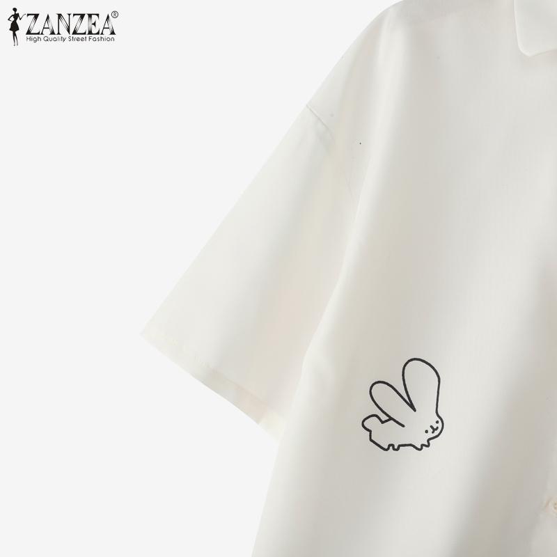 ZANZEA Blusa Estiva Casual a Maniche Corte con Colletto Reversibile da Donna