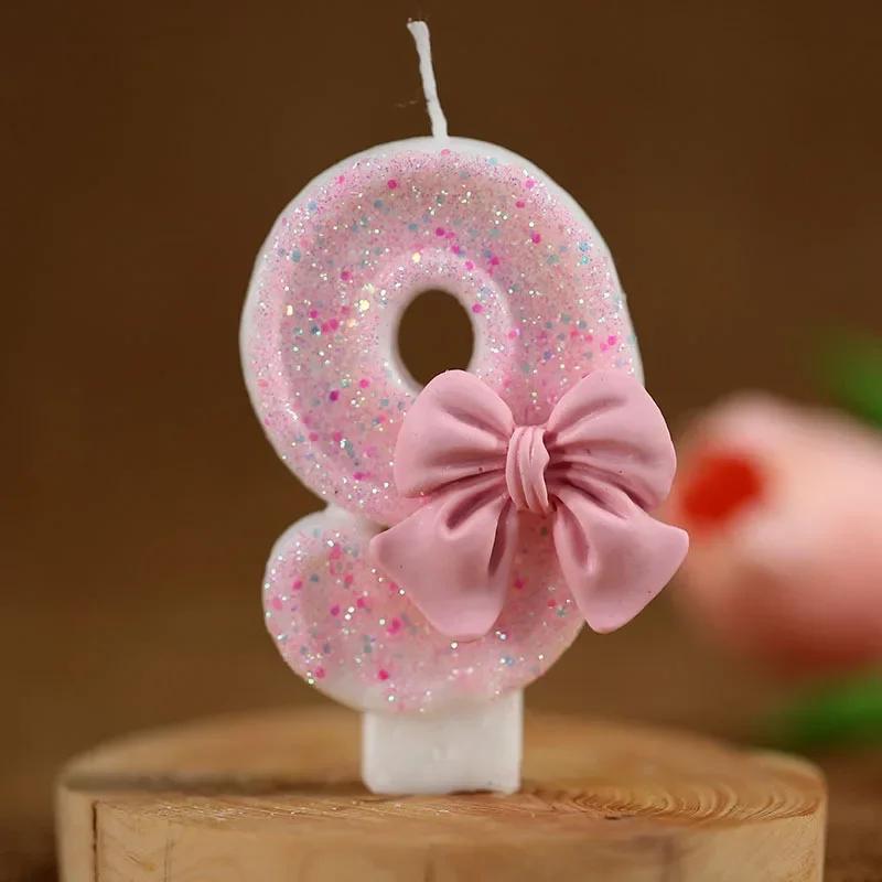 Number Cake Candle Pink Glitter Birthday Candle 1 2 3 4 5 6 7 8 9 3D Number Candle Cake Topper Birthday Party Cake Decor