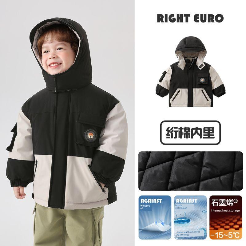 Boys Mountain-Style Waterproof Thermal Cotton Jacket Casual Hooded Children s Clothing Jacket Kids Baby Winter Warm Black 90