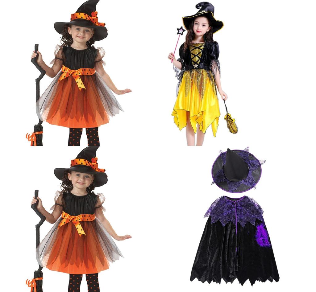 Adorable Children Halloween Witch Costume Gown For Girls With Stylish Bow Design