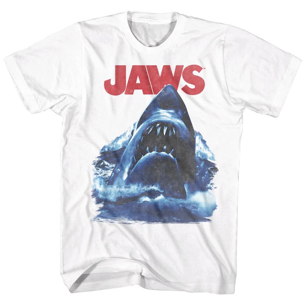 Jaws 70 s Thriller Movie Great White Shark Coming Through Waves Men s T Shirt 2XL