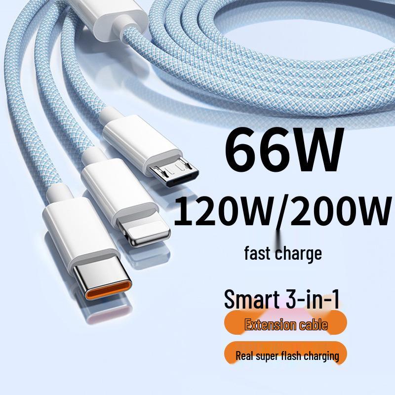 Bold 240W 3-in-1 Flash Charge Cable for Apple, Huawei, VIVO, OPPO - 6A Support