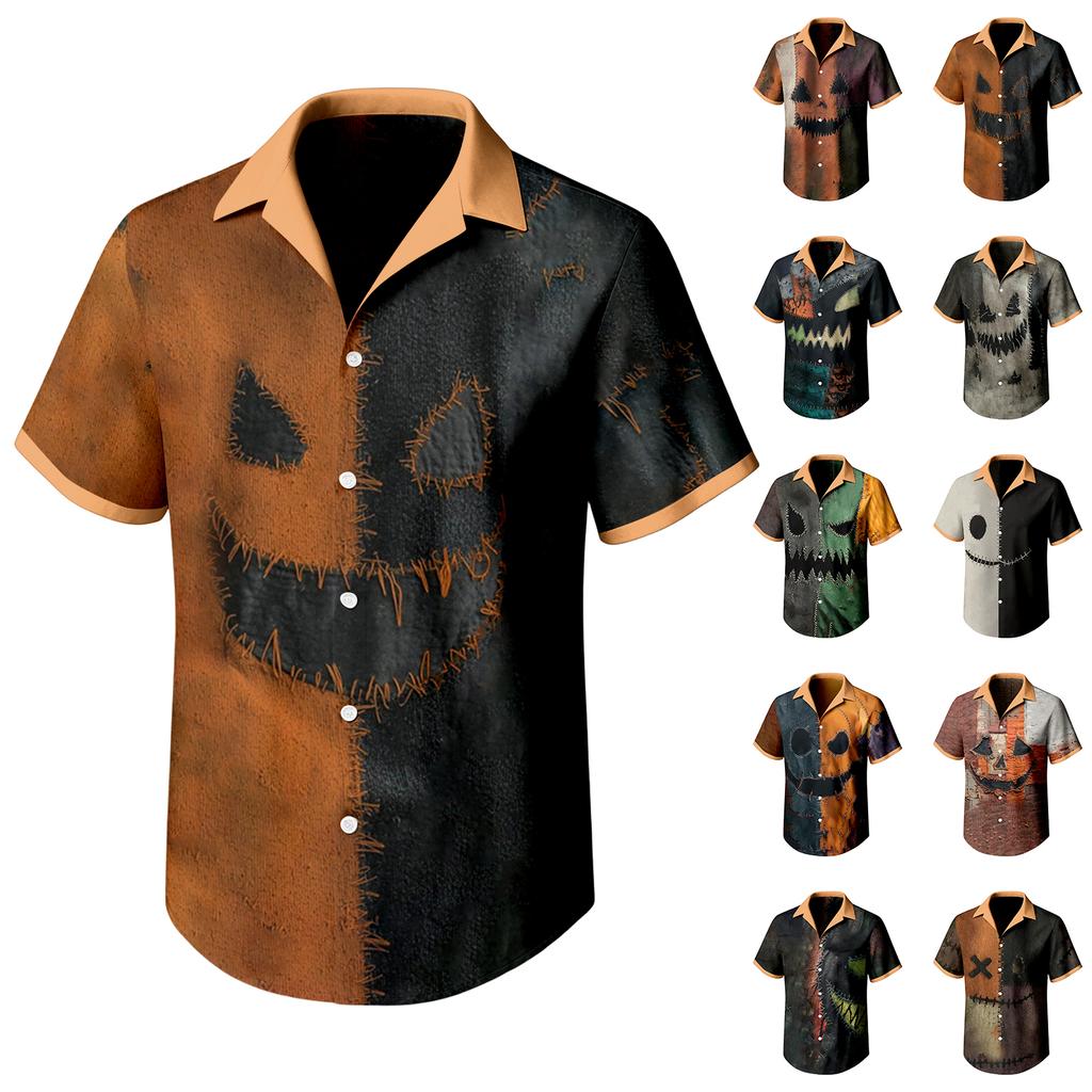 Men's Casual Short Sleeve Shirt with Halloween Print for Parties and Everyday Wear