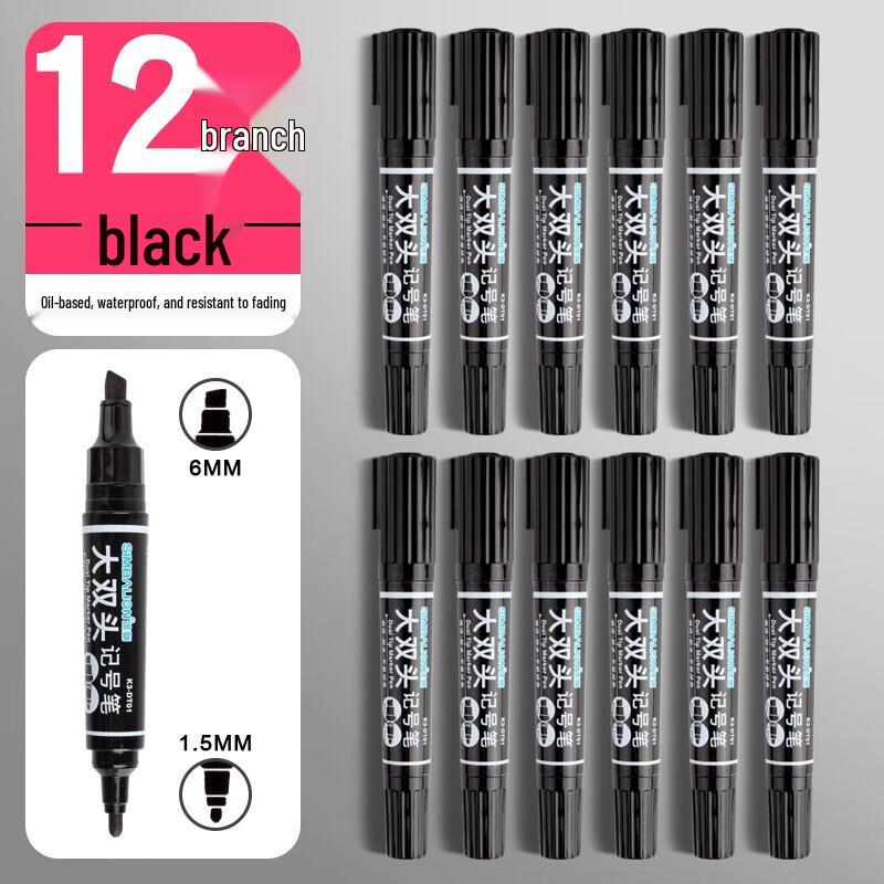 Lion Dual-Tip Black Marker Pen, 12-Pack