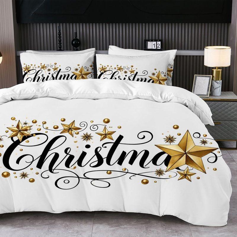 Christmas-themed Printed Duvet Cover and Pillowcase Set Santa Claus Reindeer Sleigh Christmas Tree Snowflakes 2pcs/3pcs Bedding